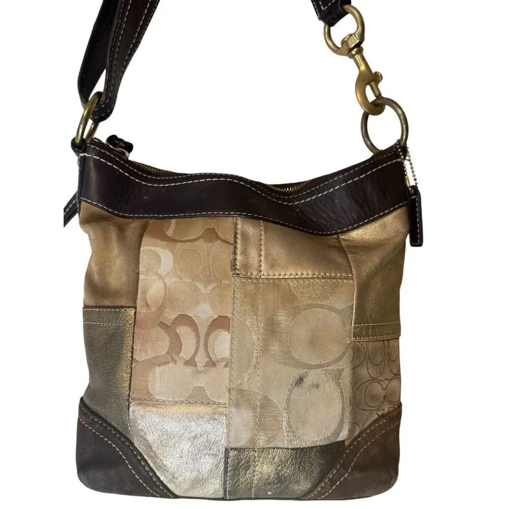 Coach Vintage Brown Gold  Leather Patchwork Shoulder Crossbody bag Y2K Retro
